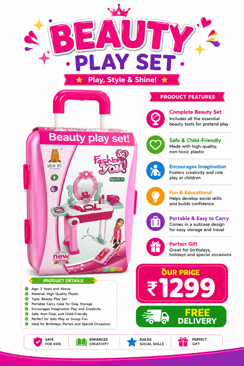 Beauty Play Set – Kids Makeup & Dressing Kit