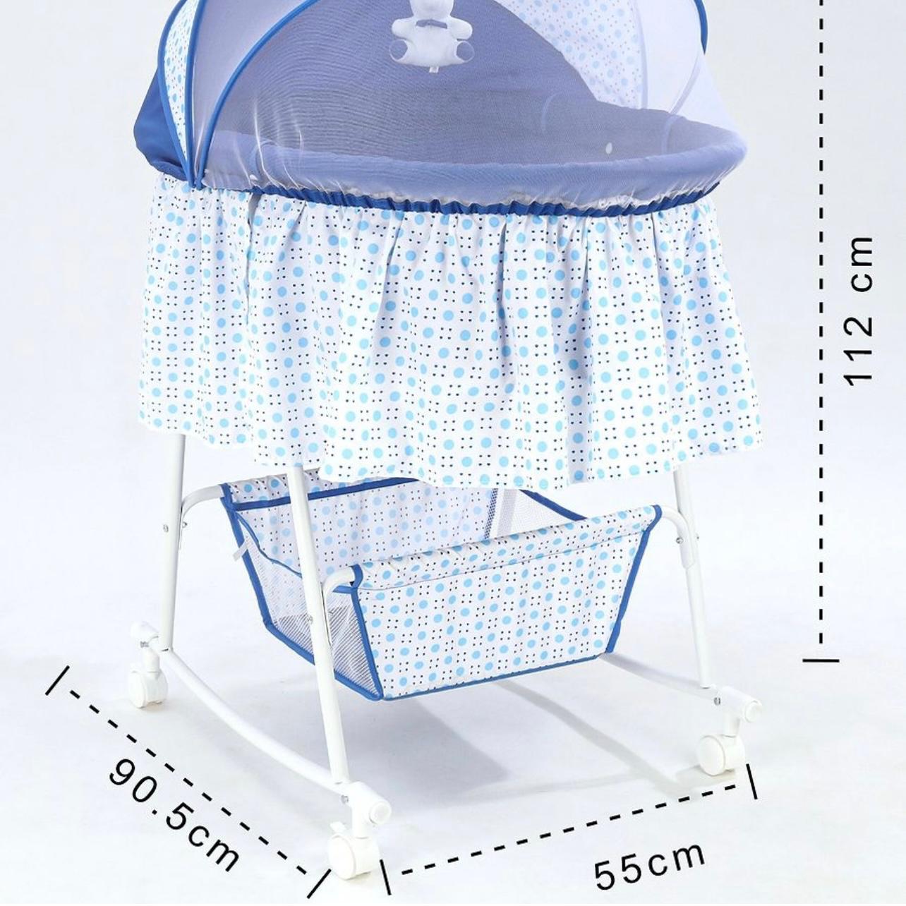 Baby Cradle with Mosquito Net & Storage| Storage Basket| Rocking Reature| Wheels with Lock| Soft Pillow