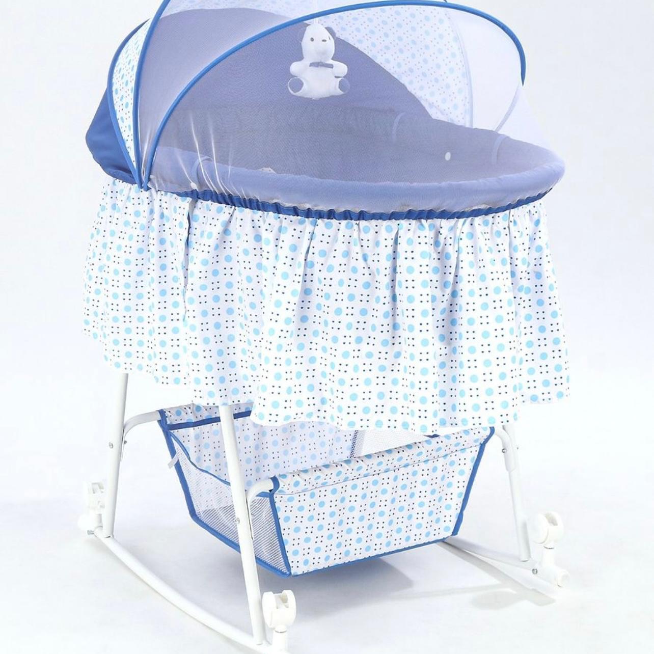 Baby Cradle with Mosquito Net & Storage| Storage Basket| Rocking Reature| Wheels with Lock| Soft Pillow