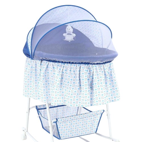 Baby Cradle with Mosquito Net & Storage| Storage Basket| Rocking Reature| Wheels with Lock| Soft Pillow