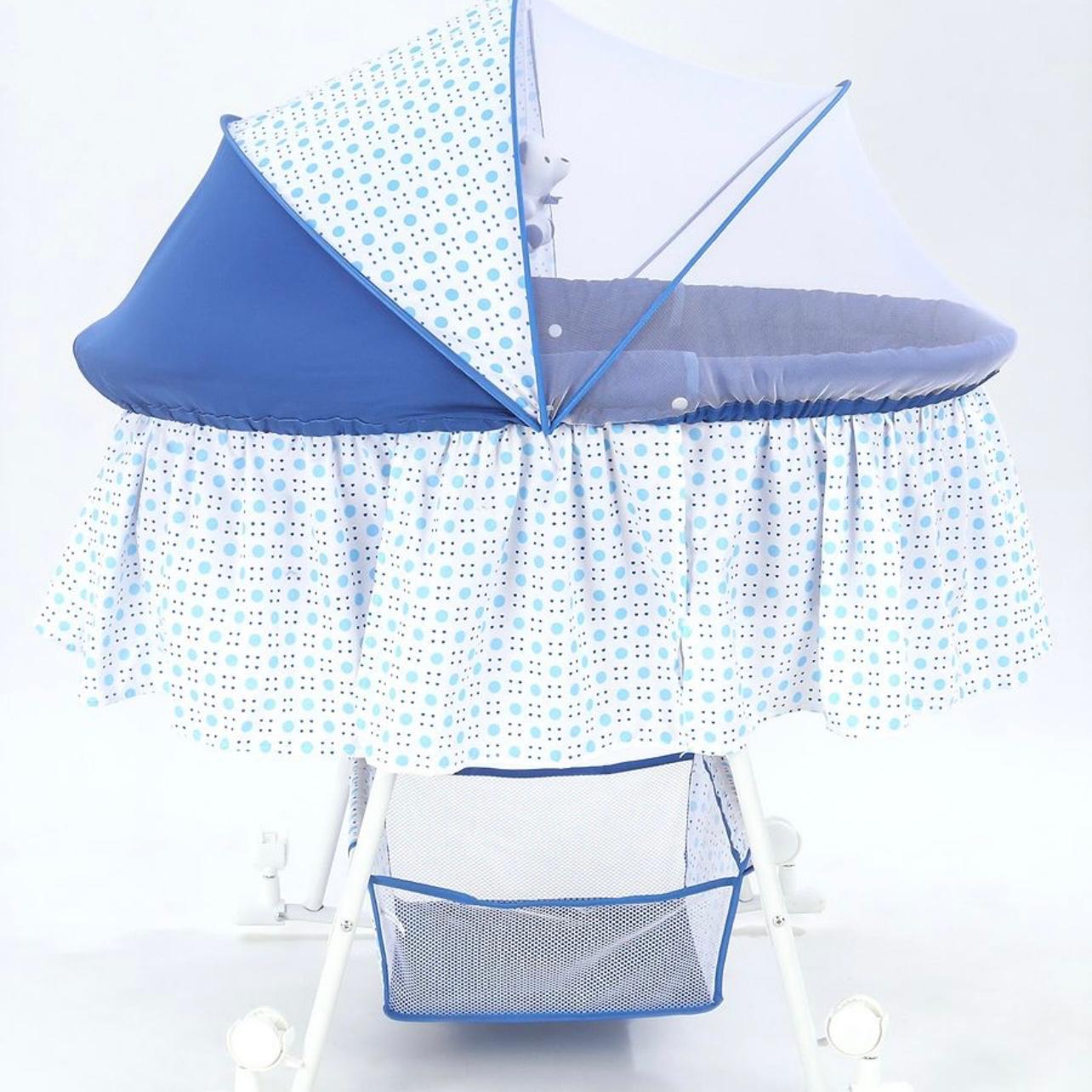 Baby Cradle with Mosquito Net & Storage| Storage Basket| Rocking Reature| Wheels with Lock| Soft Pillow