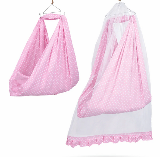 Bed Cradle For Baby | 100% Cotton Hanging Cradle With Mosquito Net And Soft Recron Bed