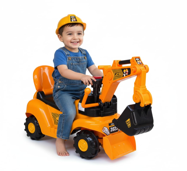 Big Size Excavator Ride On JCB car for kids with Arm, Digging Bucket and Front Loader Movement, Ride-On Toy for Toddlers Ages 1– 4 Years with Music